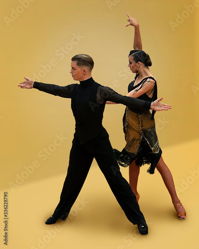 Latin dancers on a yellow background