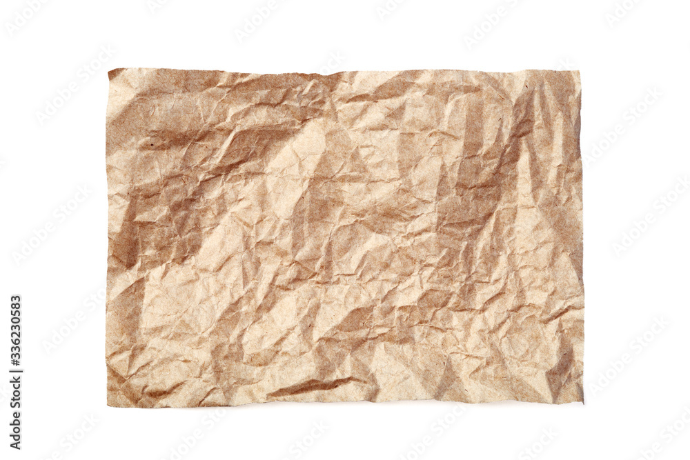 Crumpled beige paper sheet isolated on white background Crumpled beige paper sheet isolated on white background