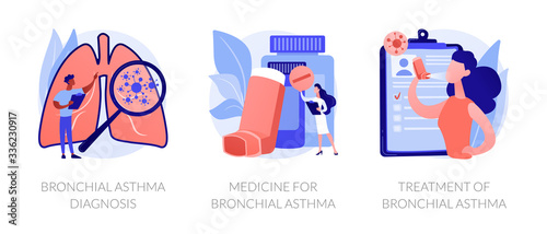 Respiratory system disease. Breathing problems. Airway disease. Cough treatment. Bronchial asthma diagnosis, medicine and treatment metaphors. Vector isolated concept metaphor illustrations