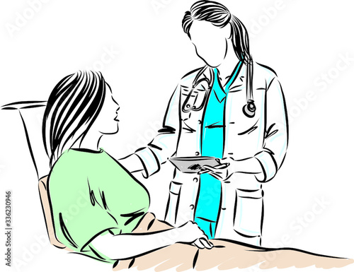 DOCTOR STAND UP NEXT TO PATIENT VECTOR ILLUSTRATION