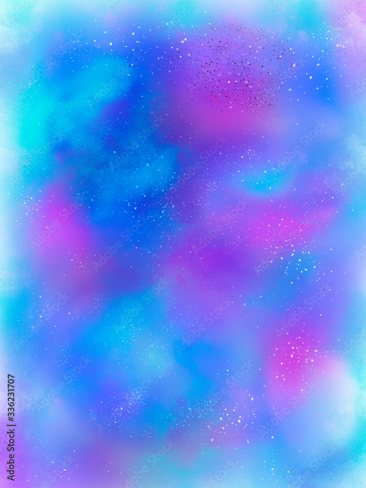 Fototapeta premium abstract space wallpaper illustration/ hand drawn universe background/ blue and purple clouds texture, magic wooly cottone clouds