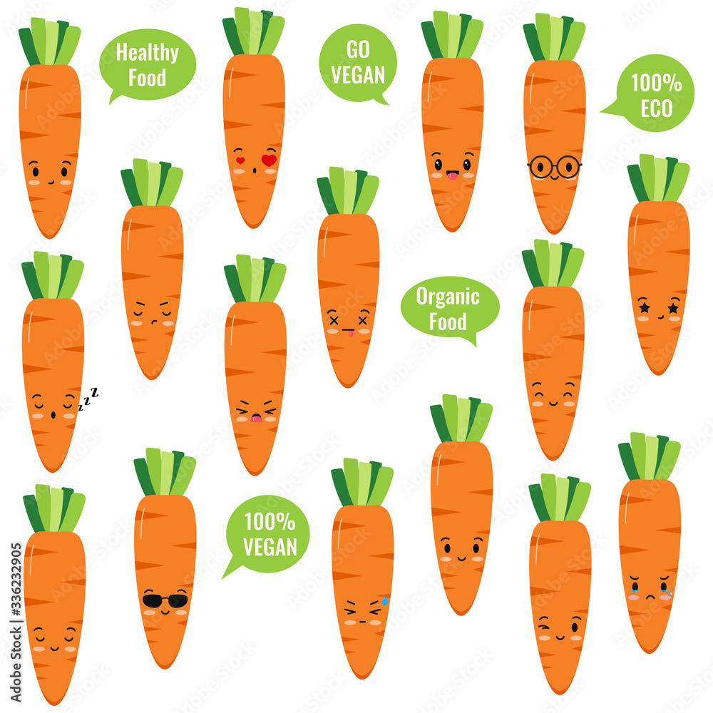 Cute carrot emoji characters icon set. Cute carrot emoji characters icon set.