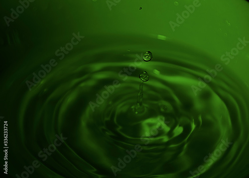 Drop of water on white bowl, green tones