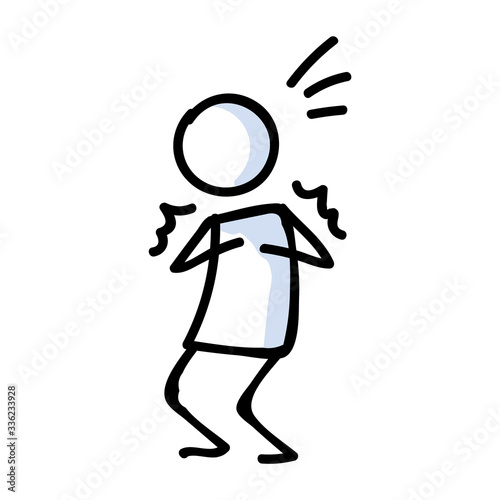 Cute stick figure fearful negative emotion lineart icon. Anger and anxiety pictogram. Communication of unhappy feeling illustration. Terrified vector graphic. 