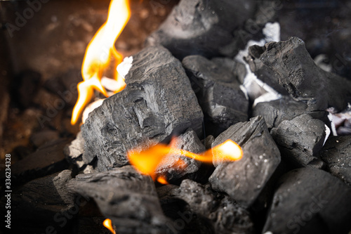 Barbecue coal is on fire