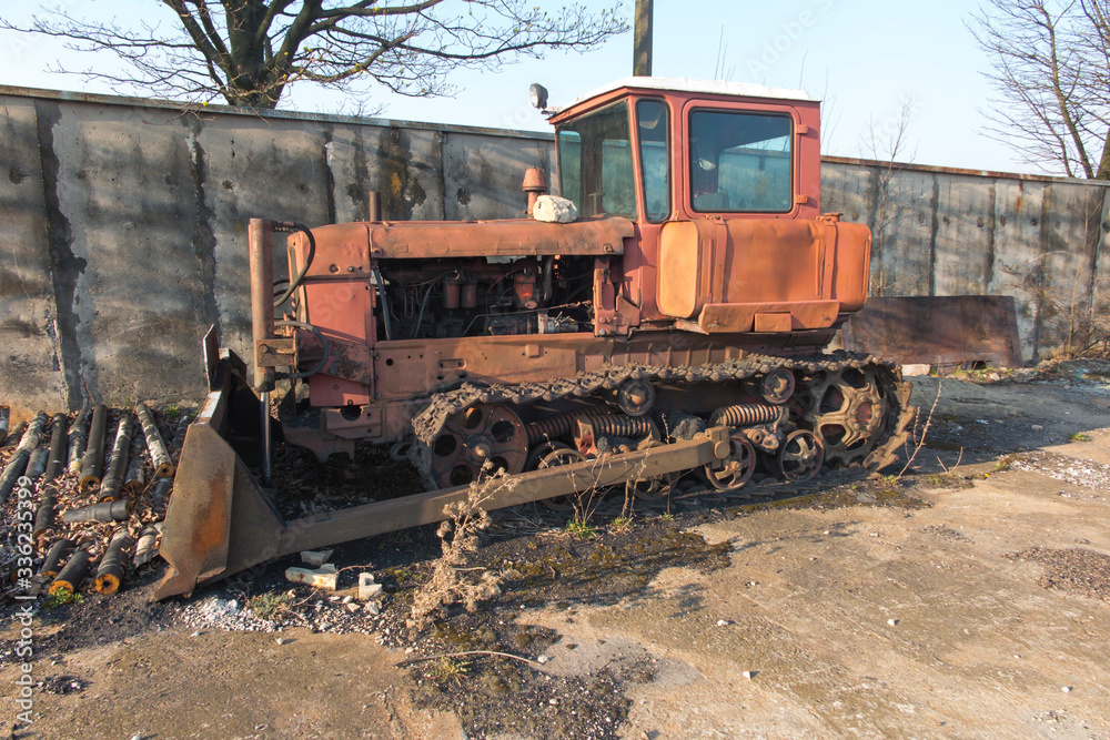 old broken, rusty bulldozer