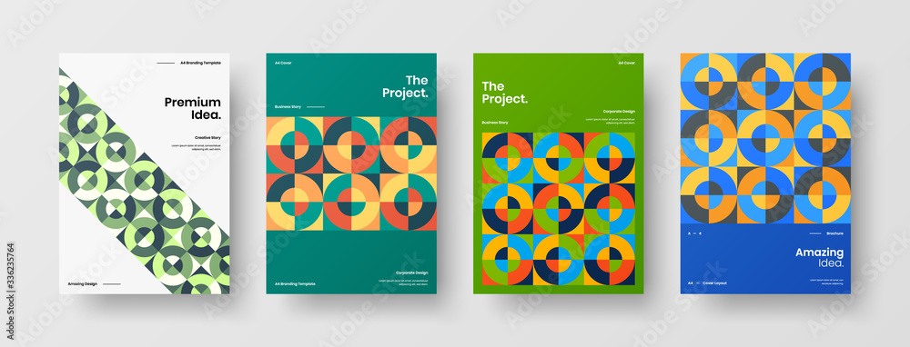 © kitka - Company identity brochure template collection. Business presentation vector A4 vertical orientation front page mock up set. Corporate report cover abstract geometric illustration design layout bundle.