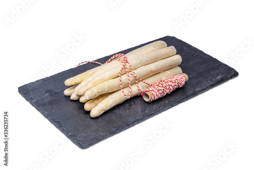 White asparagus sticks isolated on white background
