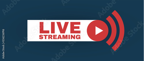Live streaming logo with play button. Online stream sign. Flat simple design.
