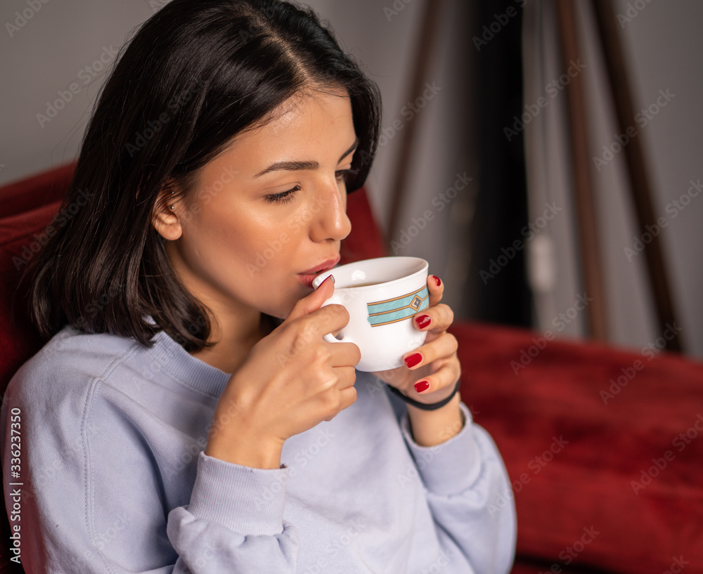 close up woman drinking tea close up woman drinking tea