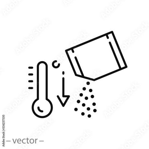 antipyretic powder icon, dissolving sachet, relieve high temperature,  fever, flu symptom, no coronavirus, thin line web symbol on white background - editable stroke vector illustration eps10