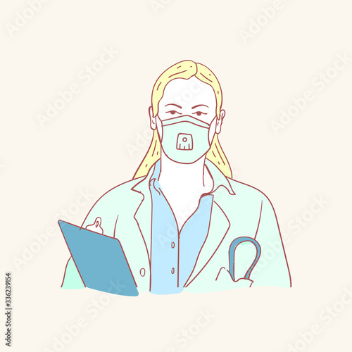 corona virus protection mask doctor hand drawn style vector doodle design illustrations