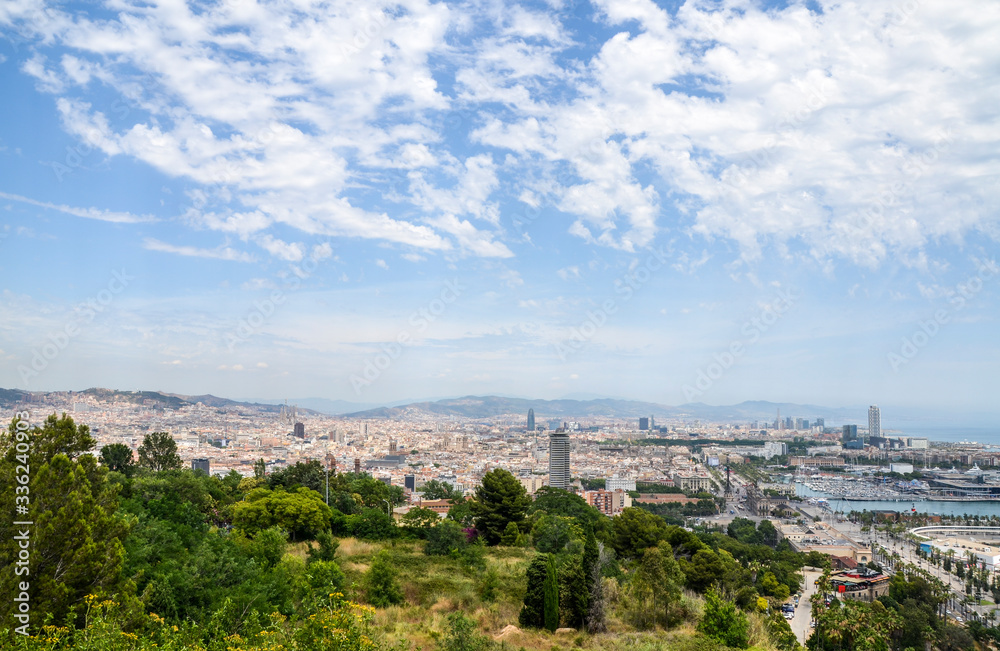 Barcelona landscape with Port Vell from Montjuic hill. Catalonia, Spain