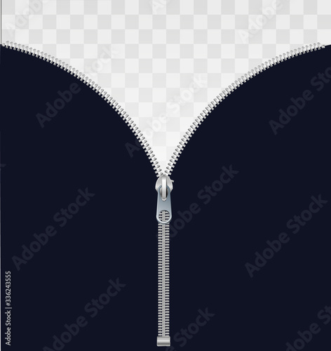 Sewing accessory zipper on a transparent background. Stock vector illustration.
