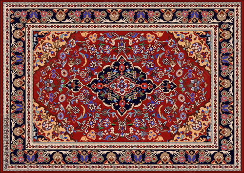 Illustrated Persian carpet original design, tribal texture. 