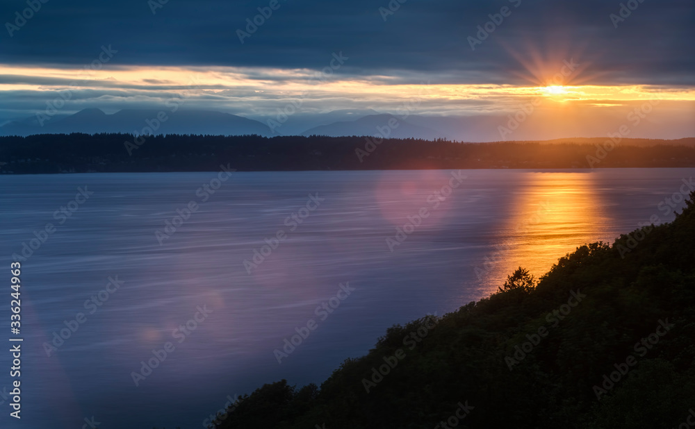 Sunset with Lens Flare over Puget Sound Waterway