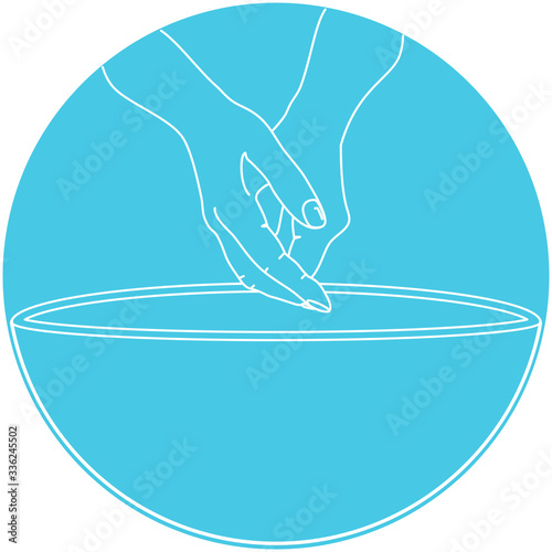 Hand washing line drawing vector of hands scrubbing above a sink
