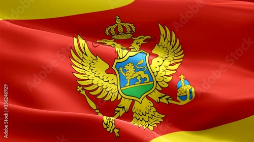 Montenegrin flag Closeup 1080p Full HD 1920X1080 footage video waving in wind. National Kotor‎ 3d Montenegrin flag waving. Sign of Montenegro seamless loop animation. Montenegrin flag HD resolution Ba