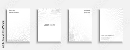 Set of vector abstract contemporary templates, posters, brochures, banners, flyers, backgrounds. White geometric covers with perspective. Digital futuristic design