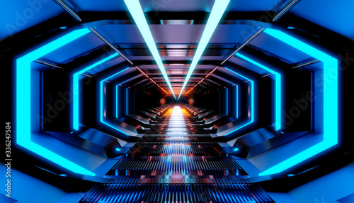Three dimensional render of bright futuristic corridor photo