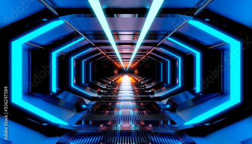 Three dimensional render of bright futuristic corridor