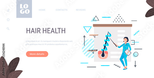dermatologist explaining hair follicle structure keratin strengthening treatment presentation healthcare concept horizontal full length copy space vector illustration