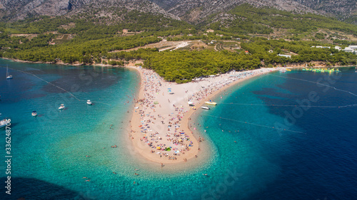 Aerial view of Zlatni Rat near Bol on Brac island in Dalmatia, Croatia.
