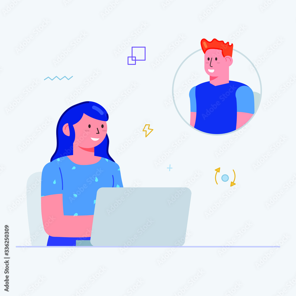 Flat Style Young Woman Video Call Design Vector Illustration Flat Style Young Woman Video Call Design Vector Illustration