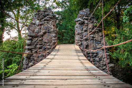 Chain pedestrian bridge (1781) or Kettenbrücke from a low perspective, Unesco Park Dessau-Wörlitz, Germany photo