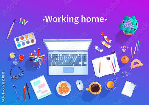 Working Home concept top view illustration