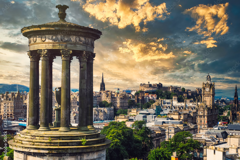 The city of Edinburgh in Scotland at sunset