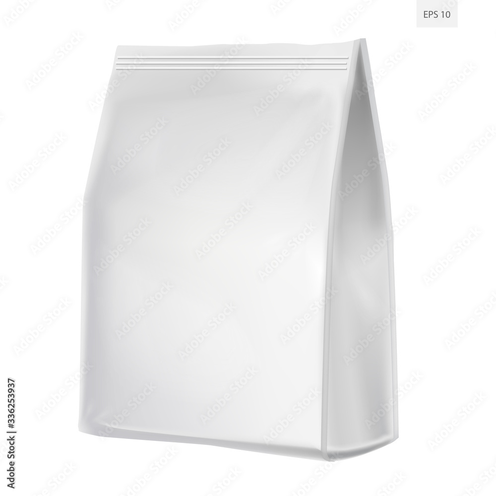 Foil Paper Food Bag Package Of Coffee, Salt, Sugar, Pepper, Spices Or Flour, Folded, Grayscale. On White Background Isolated. Mock Up Template Ready For Your Design. Product Packing Vector EPS10 Foil Paper Food Bag Package Of Coffee, Salt, Sugar, Pepper, Spices Or Flour, Folded, Grayscale. On White Background Isolated. Mock Up Template Ready For Your Design. Product Packing Vector EPS10