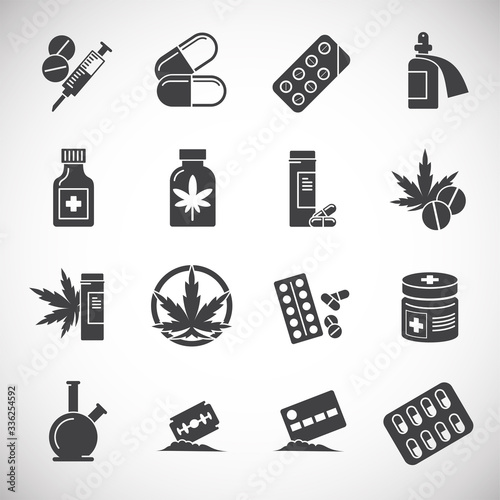 Drugs related icons set on background for graphic and web design. Creative illustration concept symbol for web or mobile app
