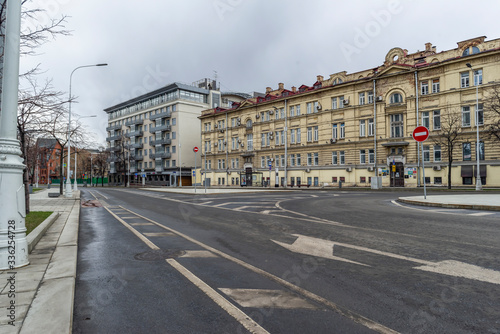 Moscow, Russia, April 5, 2020. Coronavirus Quarantine, Covid-19, in Moscow. Empty streets in the city center. photo