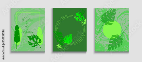 Abstract Retro Vector Covers Set. Simple Olive Leaves Invitation 