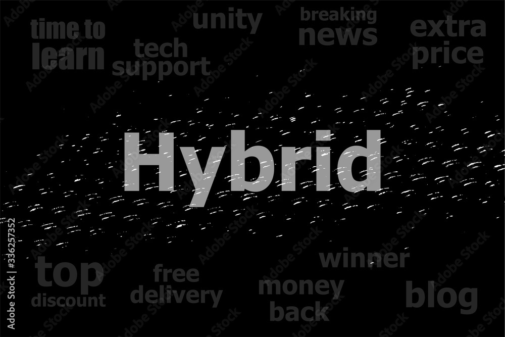 Text Hybrid. Business concept . Black and white abstract background