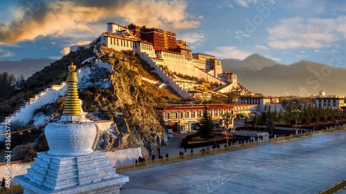 Potala golden hour sunrise. with clouds photo