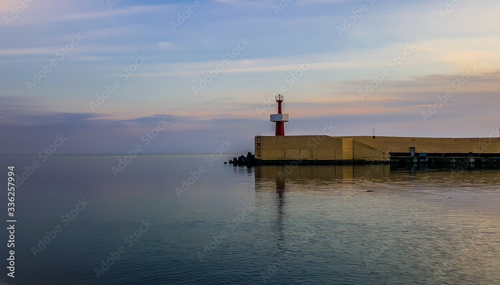 Lighthouse in the port. Evening view. Sochi, Russia