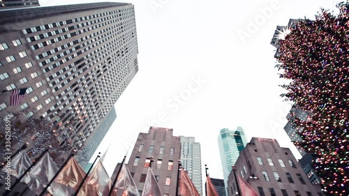 NEW YORK CITY - DECEMBER 2018: Christmas tree at Rockefeller Station, slow motion