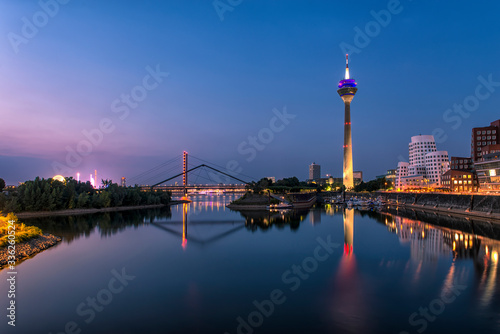 Dusseldorf cityscape with view on media harbor, night view Dusseldorf cityscape with view on media harbor, Germany © Wn_Photography