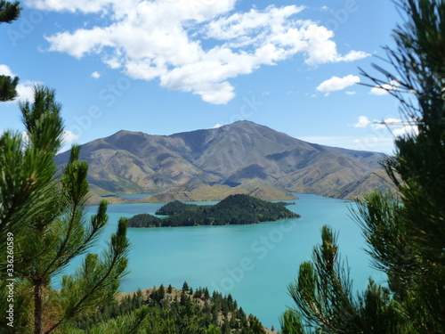 Beautiful blue lake Benmore in south island new zealand photo