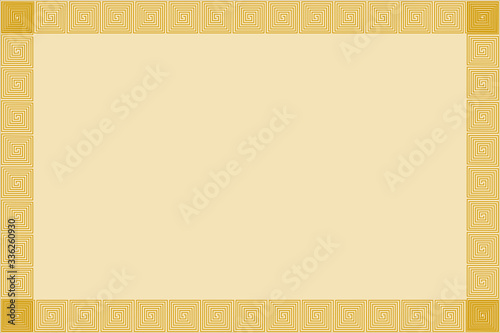 Obraz na plátne Rectangular shape background and frame with golden yellow meander pattern concept