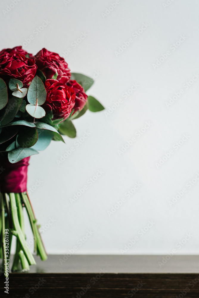 Fototapeta premium elegant wedding bouquet of fresh natural flowers