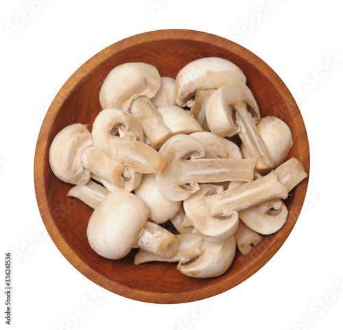 cutting champignon mushrooms