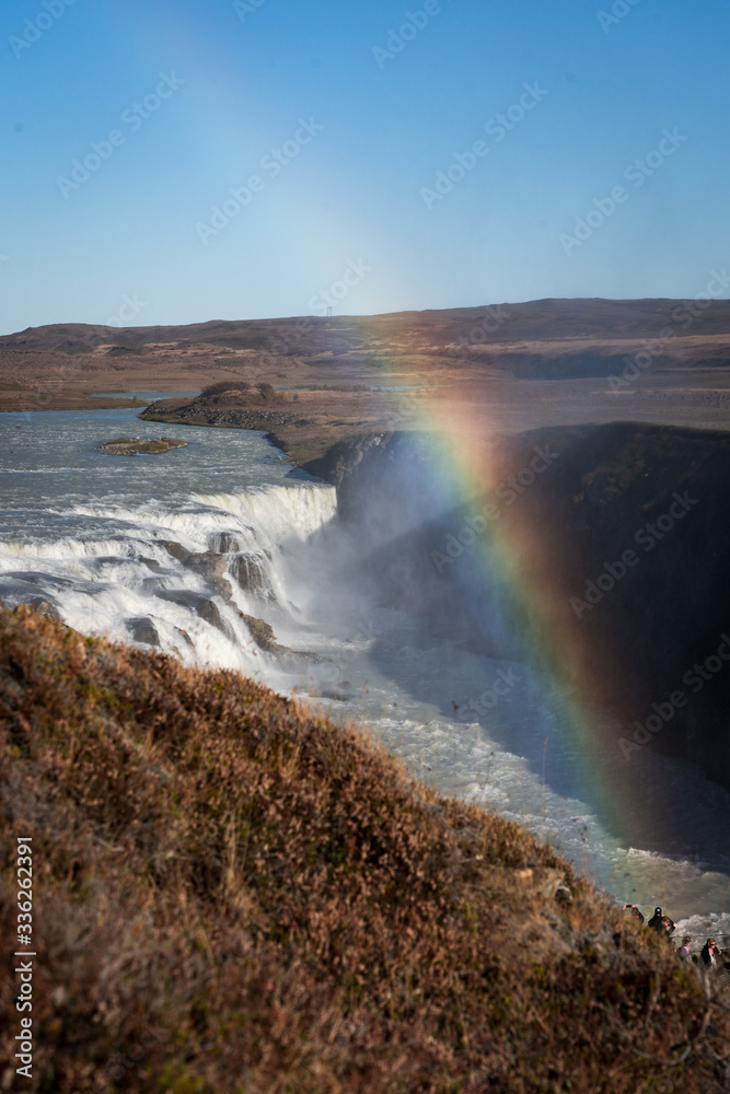 Gullfoss waterfall famous scenic spot in Iceland with rainbow