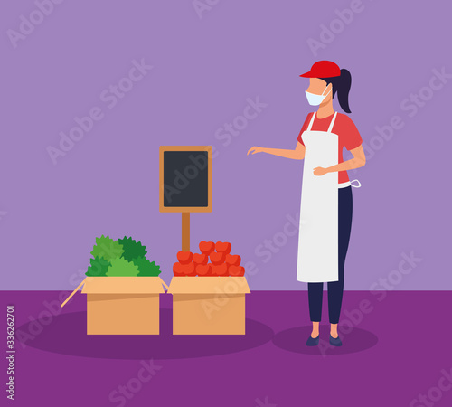 supermarket female worker with face mask