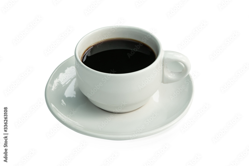White cup of black coffee isolated on white with clipping path. White cup of black coffee isolated on white with clipping path.