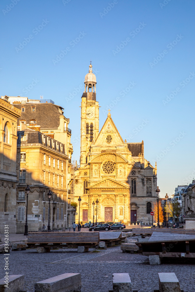 Paris, France - April 5, 2020: 20th day of containment because of Covid-19 in front of Pantheon in Paris