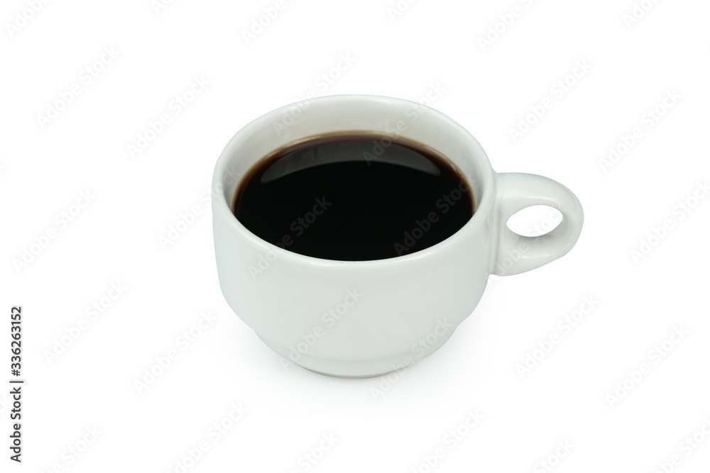 White cup of black coffee isolated on white with clipping path. White cup of black coffee isolated on white with clipping path.