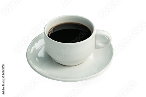 White cup of black coffee isolated on white with clipping path.